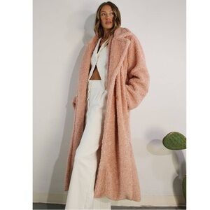 NEW ASOS pink teddy/vegan shearling/sherpa duster boho coat w coral vibe